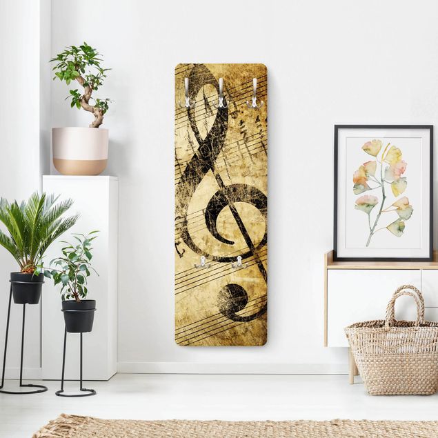 Wandkapstokken houten paneel Music Note