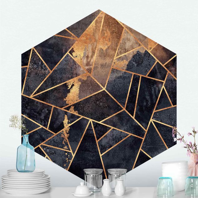 Hexagon Behang Onyx With Gold