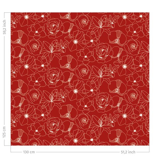 gordijnen bloemen Outline Flower Pattern - Red