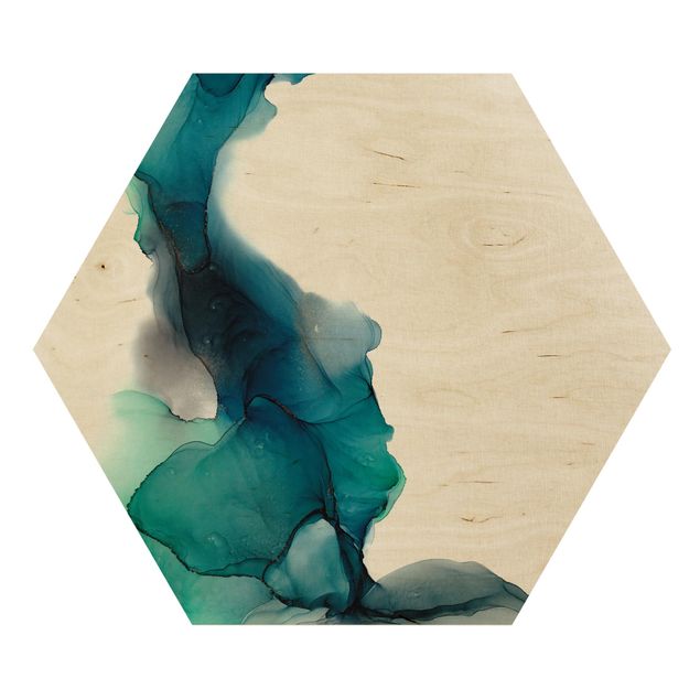 Hexagons houten schilderijen Drops Of Ocean Tourquoise With Gold