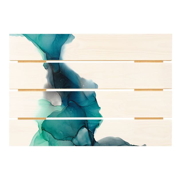 Houten schilderijen op plank Drops Of Ocean Tourquoise With Gold