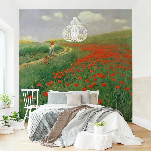 Fotobehang Pál Szinyei-Merse - Summer Landscape With A Blossoming Poppy