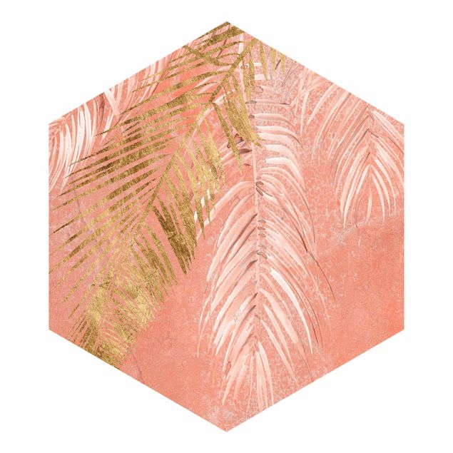 Hexagon Behang Palm Fronds In Pink And Gold I