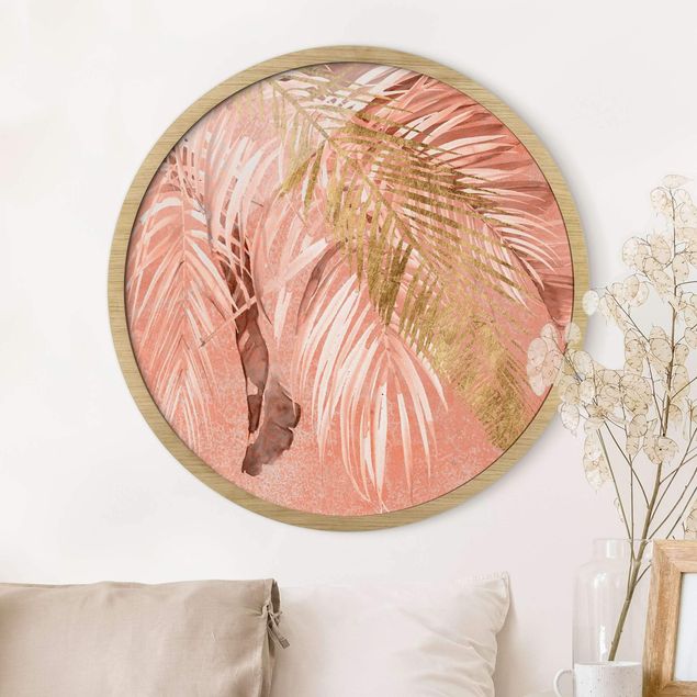 Runde Bilder mit Rahmen Palm Fronds In Pink And Gold II