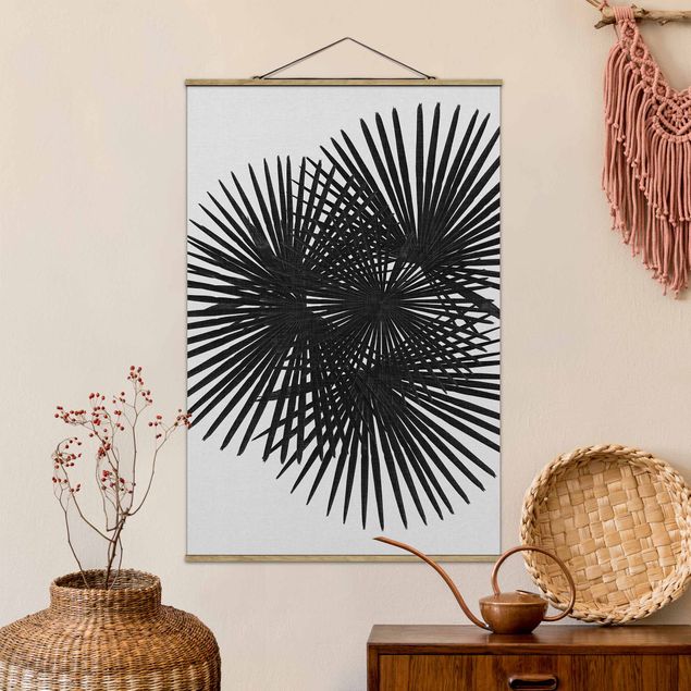 Stoffen schilderij met posterlijst Palm Leaves In Black And White