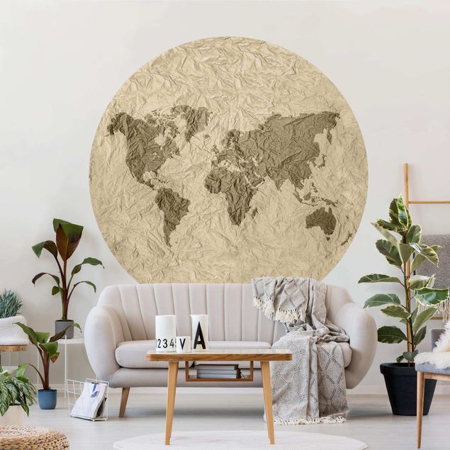 Behangcirkel Paper World Map Beige Brown
