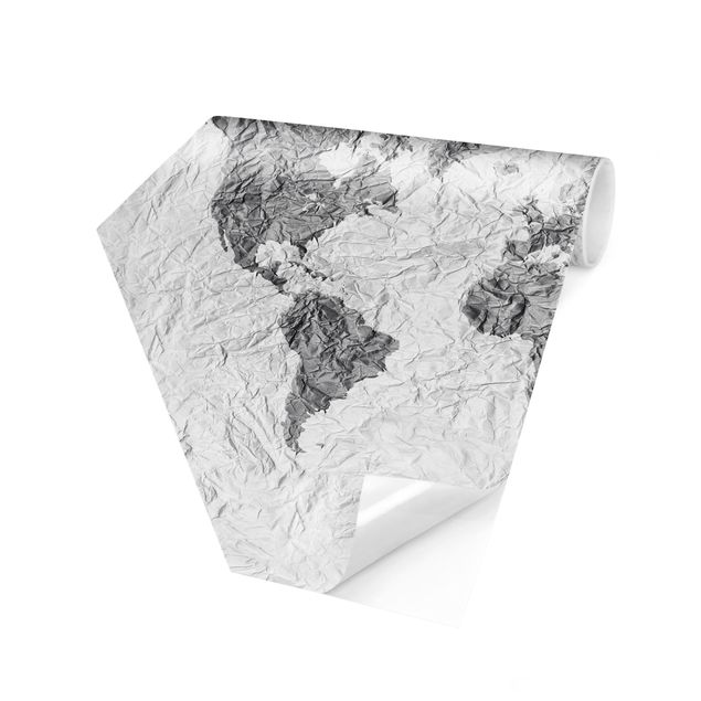 Hexagon Behang Paper World Map White Gray