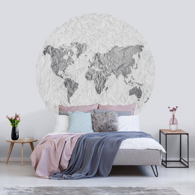 Behangcirkel Paper World Map White Grey
