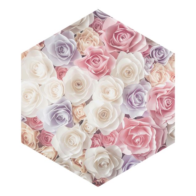 Hexagon Behang Pastel Paper Art Roses