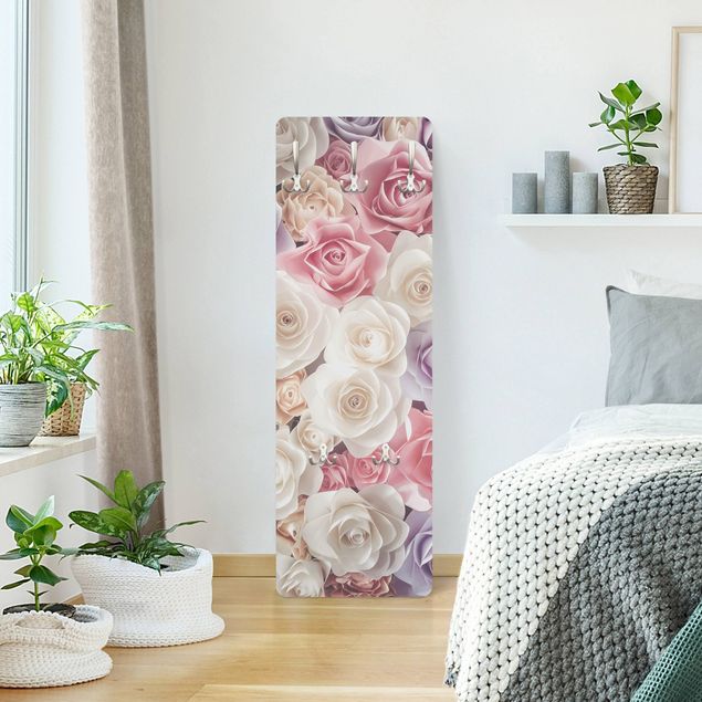Wandkapstokken houten paneel Pastel Paper Art Roses