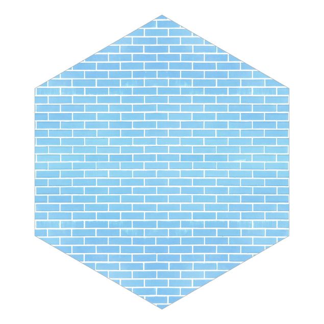 Hexagon Mustertapete selbstklebend - Pastellblaue Ziegelwand