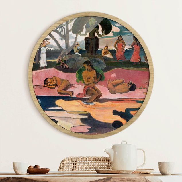 Runde Bilder mit Rahmen Paul Gauguin - Day of the God