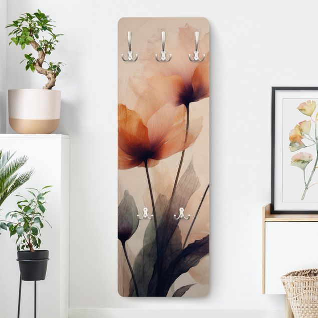 Wandkapstokken houten paneel - Parchment flowers