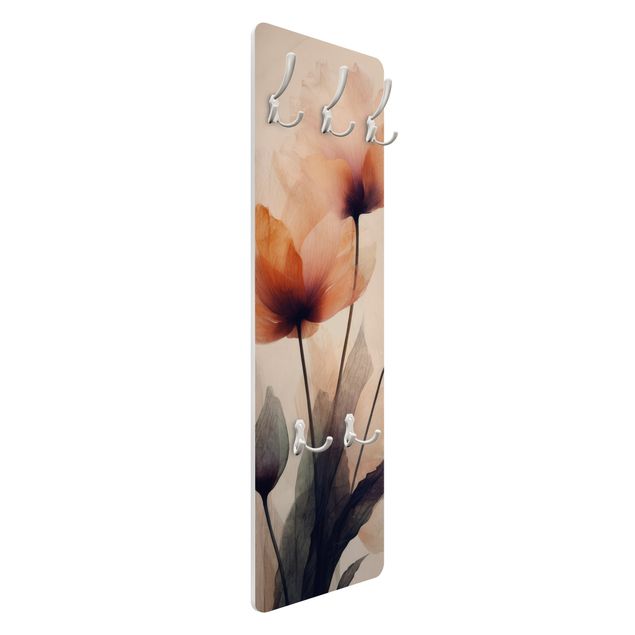 Wandkapstokken houten paneel - Parchment flowers