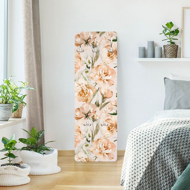 Wandkapstokken houten paneel - Peonies Watercolour Pattern Beige