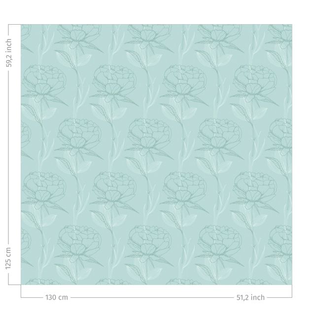 gordijnen bloemen Peony Pattern - Pastel Mint Green