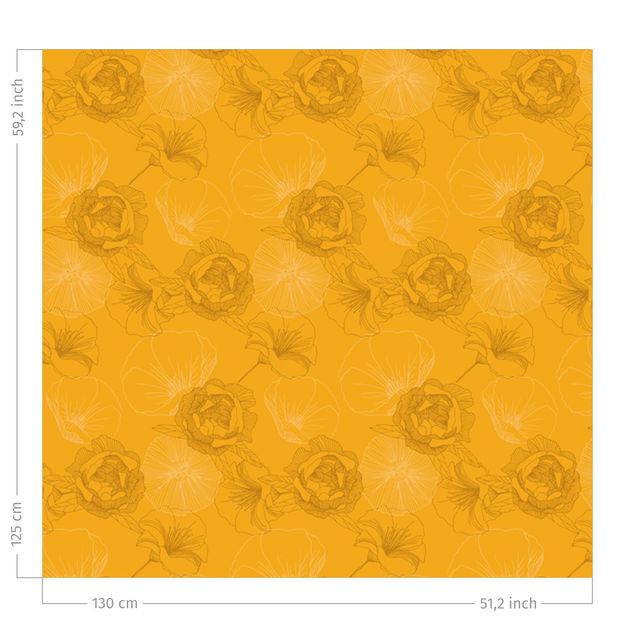 Bloemen gordijnen Peonies And Poppies - Warm Yellow