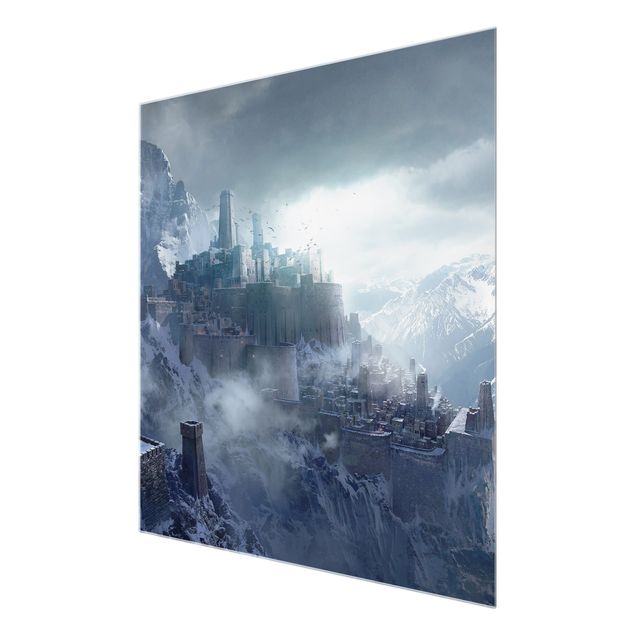Glasschilderijen - Fantasy Fortress In The Mountains