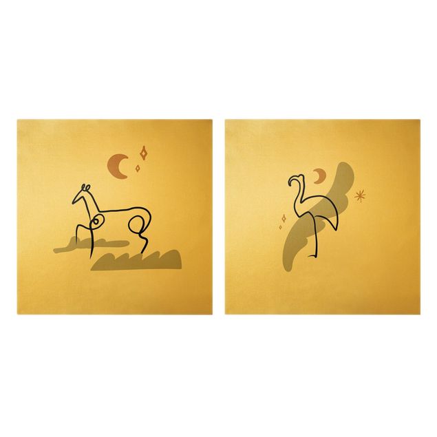 Natuurlijk canvas schilderijen - 2-delig  Picasso Interpretation - Horse And Flamingo