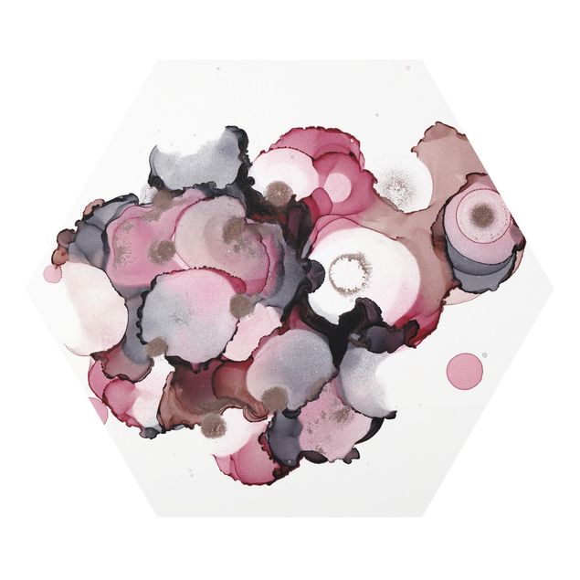 Hexagons Forex schilderijen Pink Beige Drops With Pink Gold