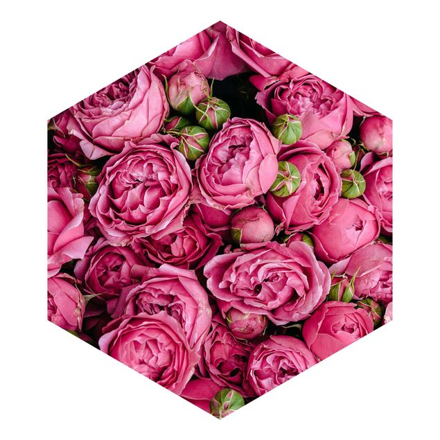 Hexagon Behang Pink Peonies