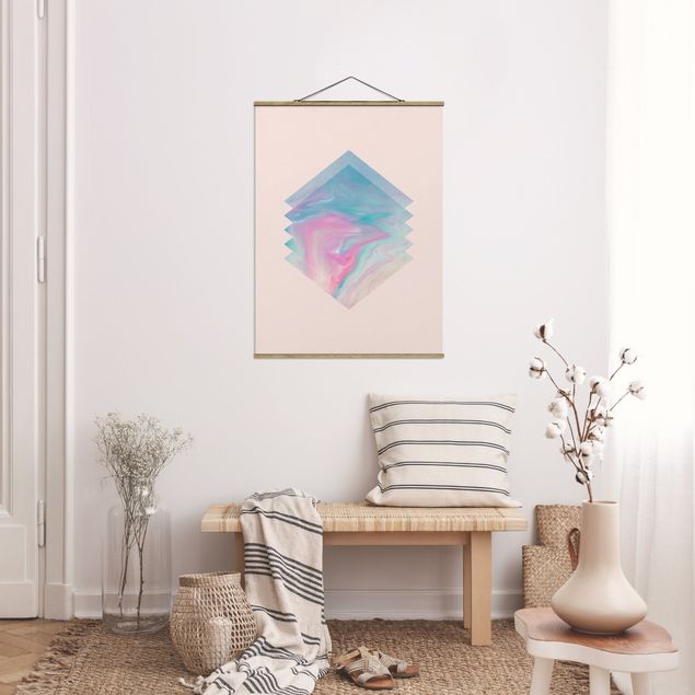 Stoffen schilderij met posterlijst Pink Water Marble