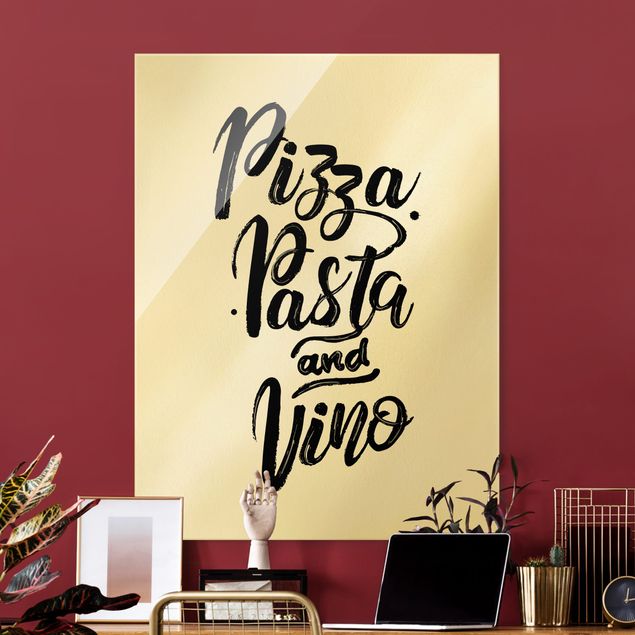 Glasschilderijen Pizza Pasta And Vino