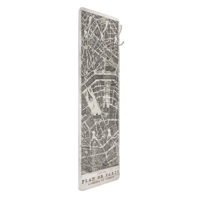 Wandkapstokken houten paneel - Map of Paris