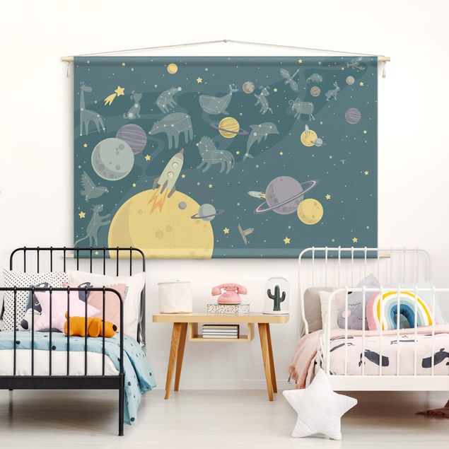 mandala kleed muur Planets With Zodiac And Rockets