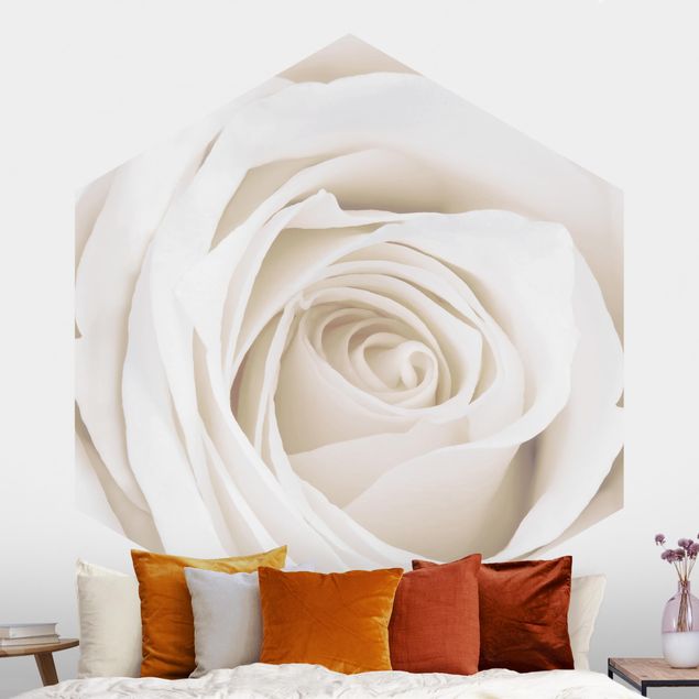 Hexagon Behang Pretty White Rose