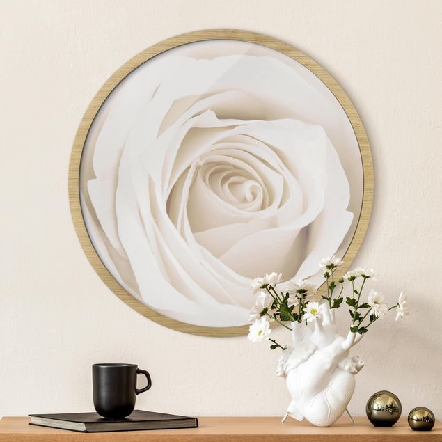 Runde gerahmte Bilder Pretty White Rose