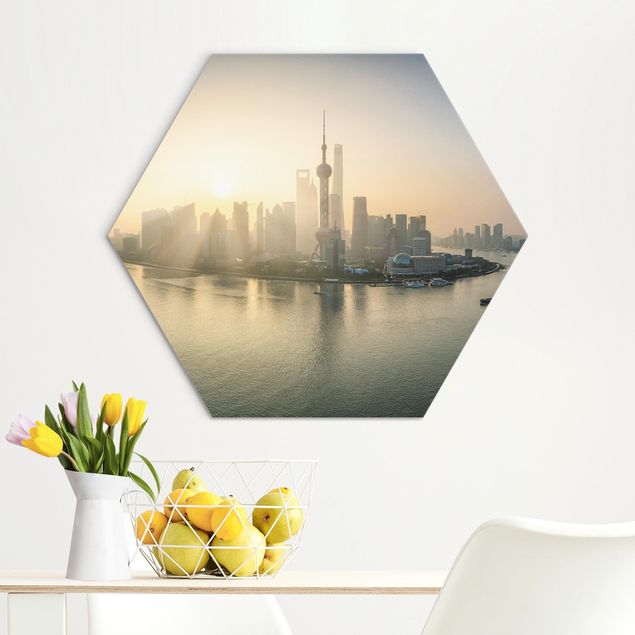 Hexagons Aluminium Dibond schilderijen Pudong At Dawn