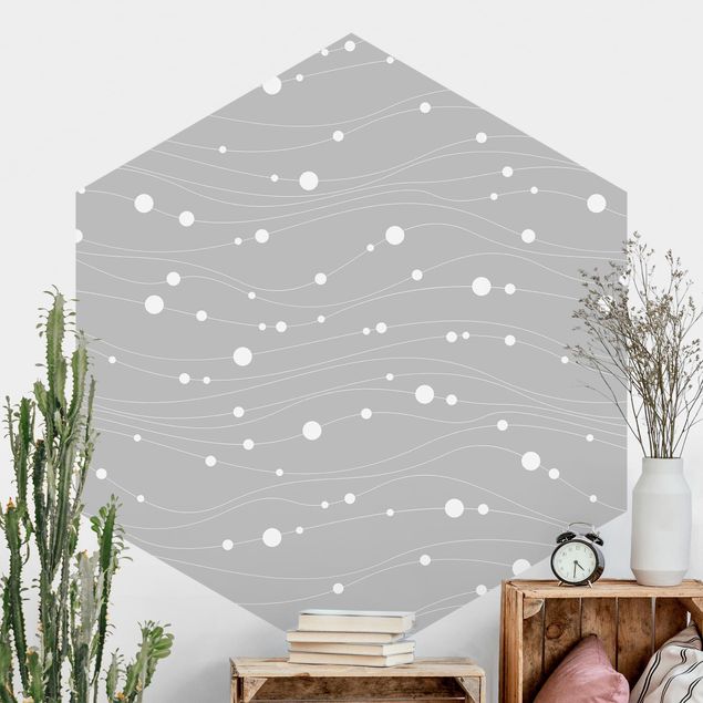 Hexagon Behang Dots On Wave Pattern In Front Of Gray