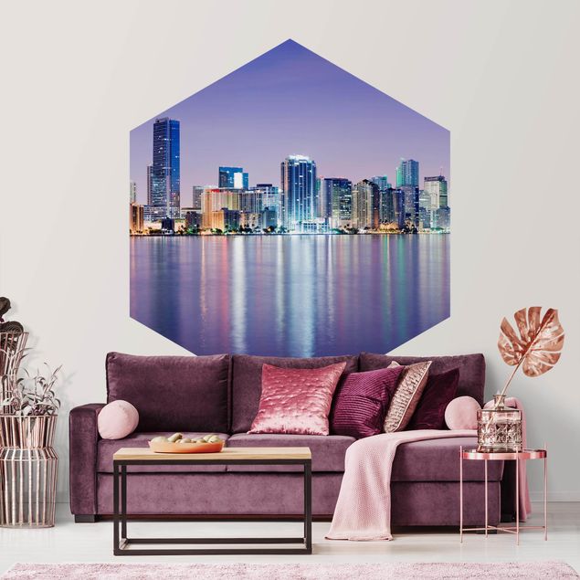 Hexagon Behang Purple Miami Beach