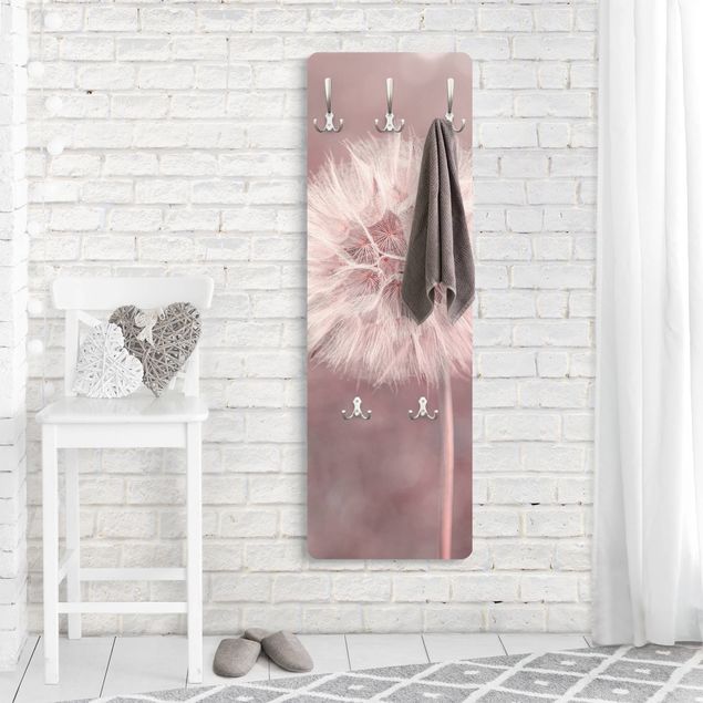 Wandkapstokken houten paneel Dandelion Bokeh Light Pink