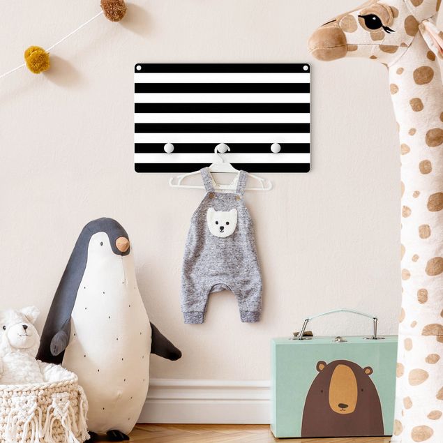 Wandkapstokken voor kinderen Horizontal Stripes Black And White