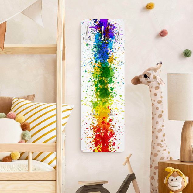 Wandkapstokken houten paneel Rainbow Splatter