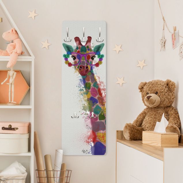 Wandkapstokken houten paneel Rainbow Splash Giraffe