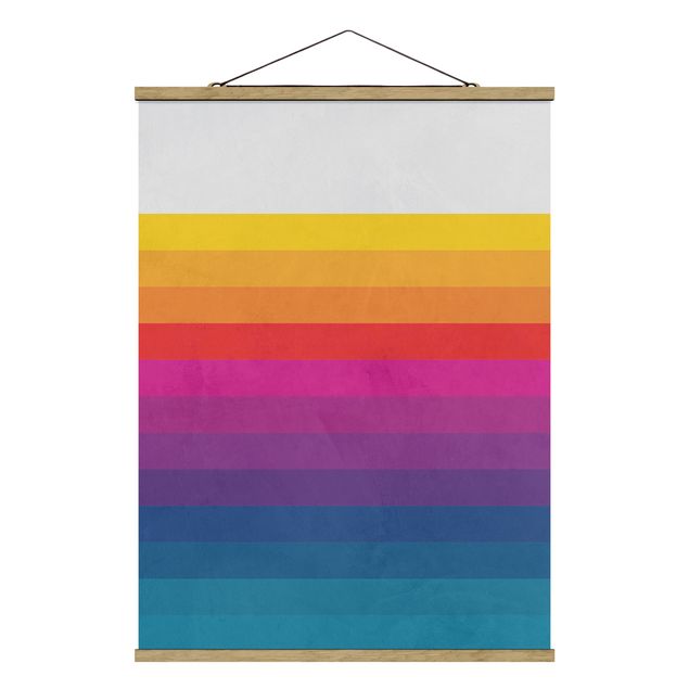 Stoffen schilderij met posterlijst Retro Rainbow Stripes