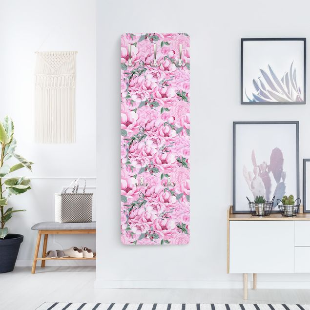Wandkapstokken houten paneel Pink Flower Dream Pastel Roses In Watercolour