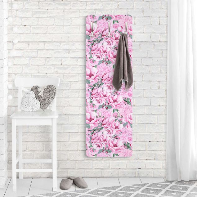 Wandkapstokken houten paneel Pink Flower Dream Pastel Roses In Watercolour