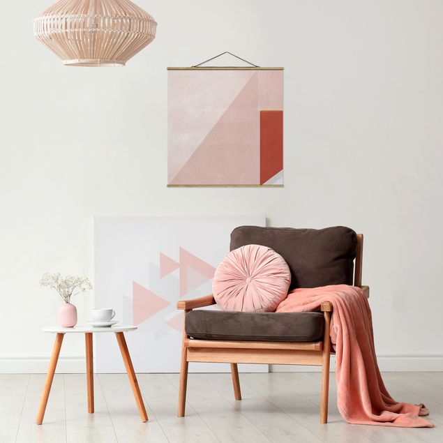 Stoffen schilderij met posterlijst Pink Geometry