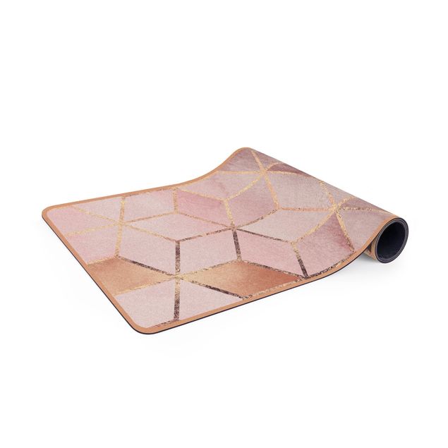 Yogamat kurk Pink Gray Golden Geometry