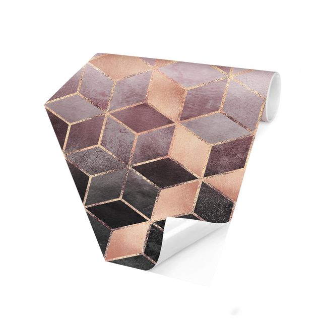 Hexagon Behang Pink Gray Golden Geometry