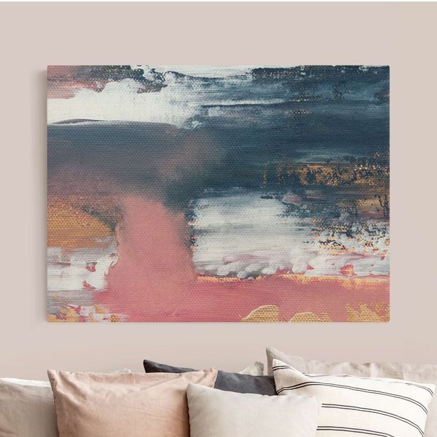 Canvas schilderijen - Goud Pink Storm With Gold