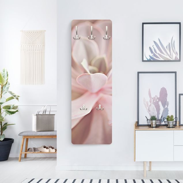 Wandkapstokken houten paneel Light Pink Succulent Flower