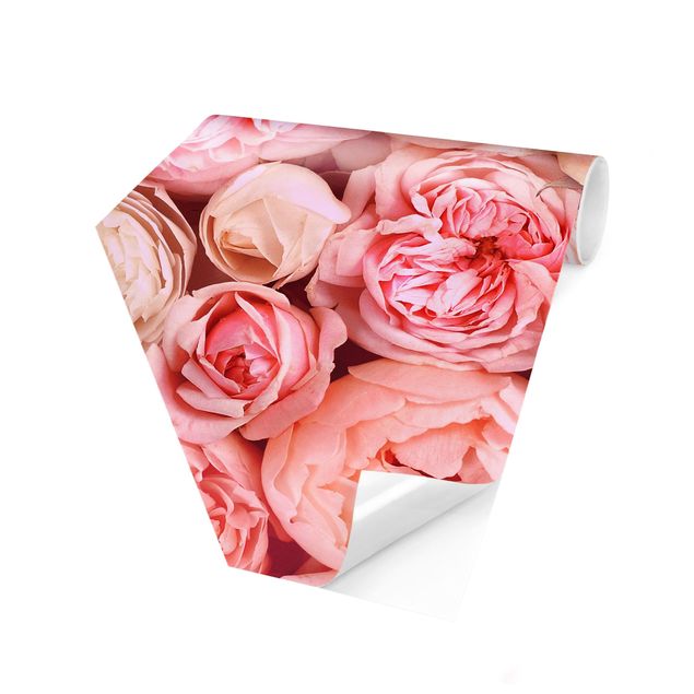 Hexagon Behang Roses Rosé Coral Shabby