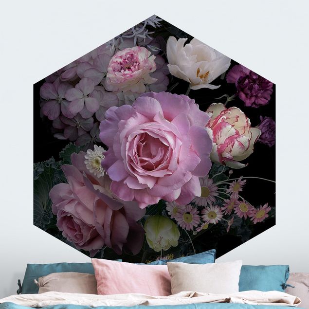 Hexagon Behang Bouquet Of Gorgeous Roses