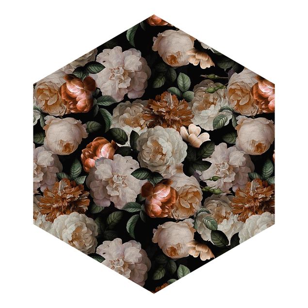 Hexagon Behang Red Roses With White Roses