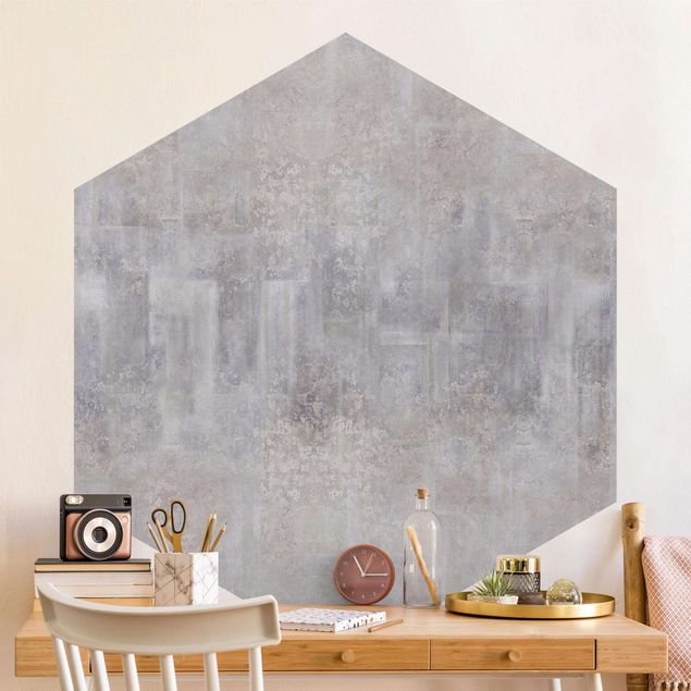 Hexagon Behang - Rustic Concrete Pattern Grey